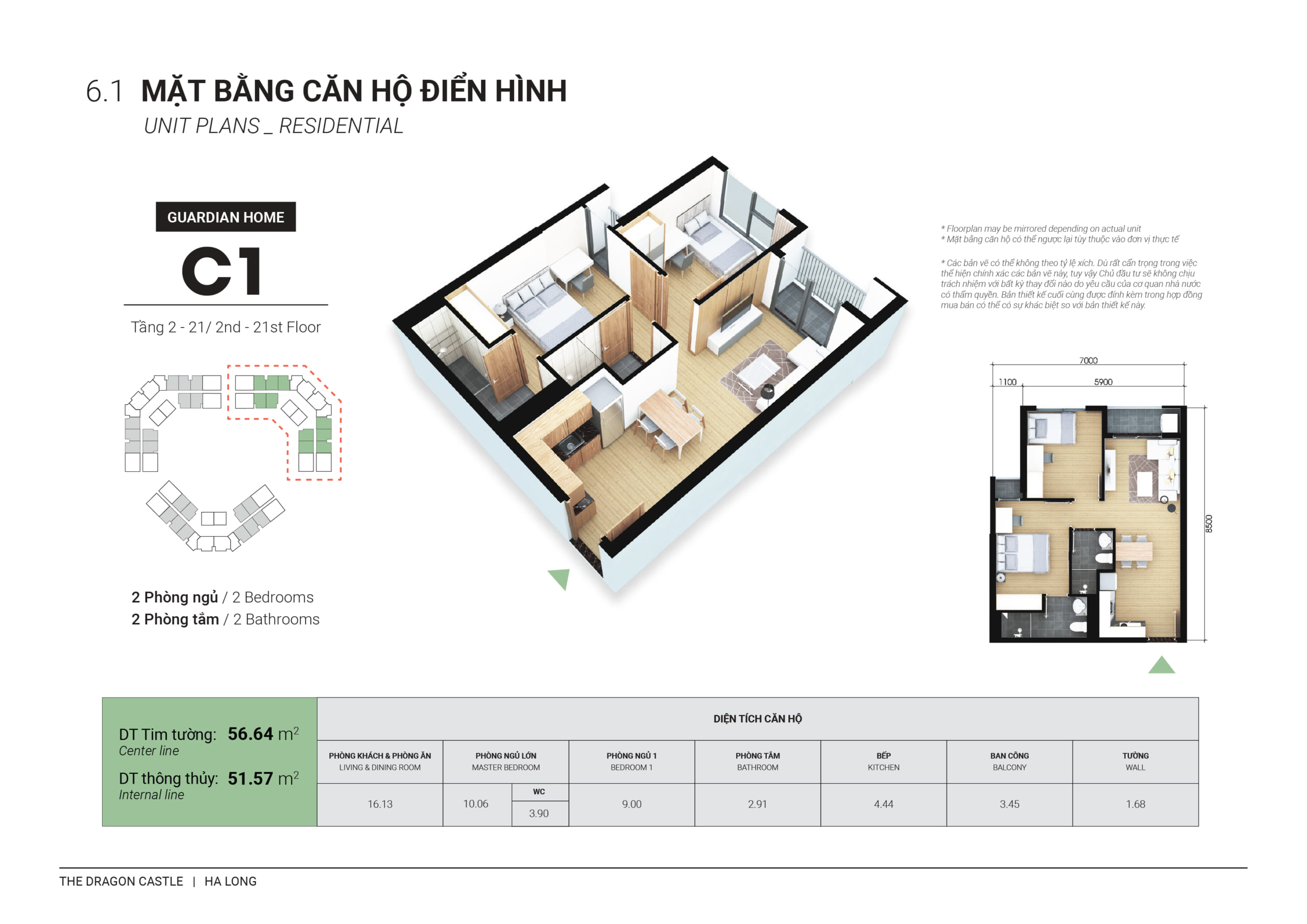 thiết kế căn 2 ngủ Chung cư Dragon Castle Hạ Long